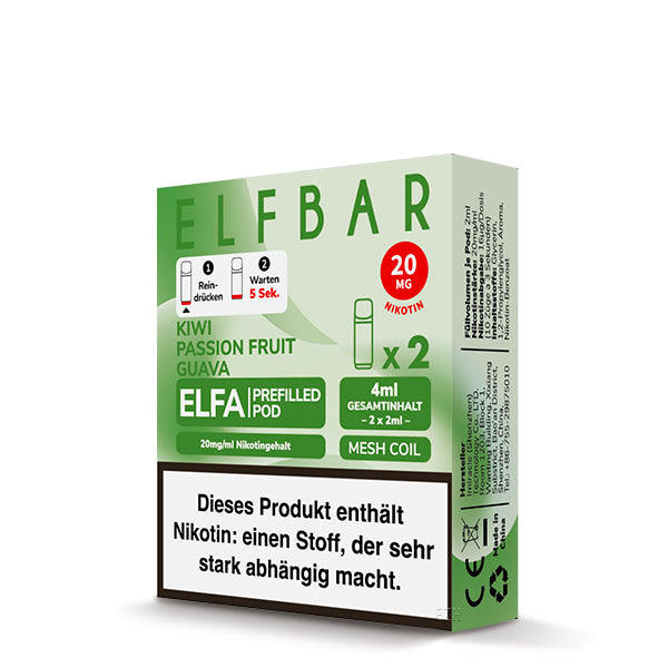 Elfbar ELFA Prefilled Pod Kiwi Passion Fruit Guava 20mg Nikotin 2er Pack